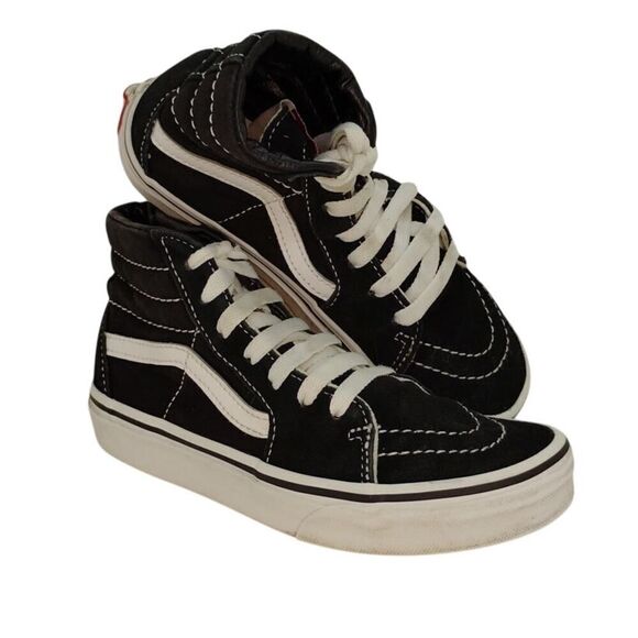 VANS Off the Wall Boys Pre-owned Black Suede Hi-Top Sneakers - sz. 1 1/2 - Picture 1 of 7